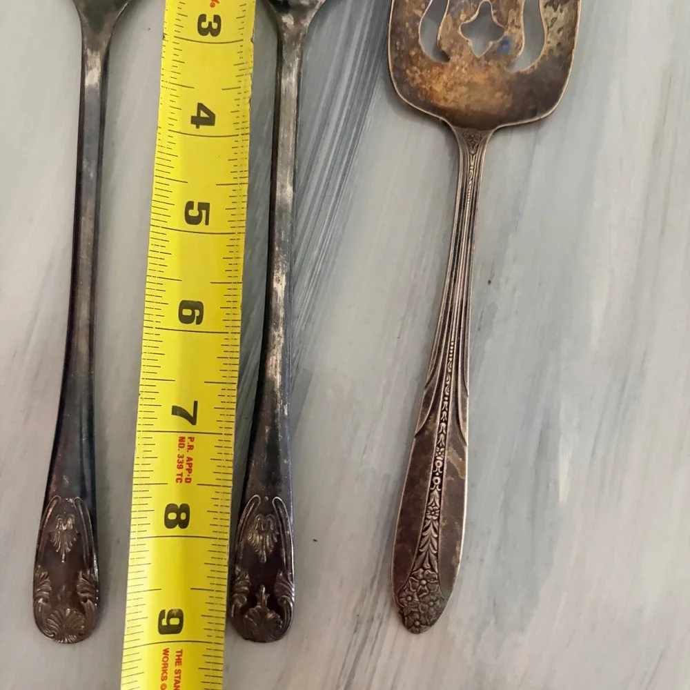 Vintage Silver Plated Serving Set Spoon Fork Pierced Cake Server 3 Piece Patina